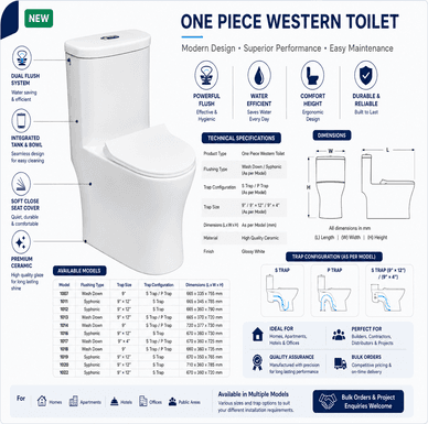 One Piece Western Toilet – Modern Sanitary ware for Residential & Commercial Applications alternate view