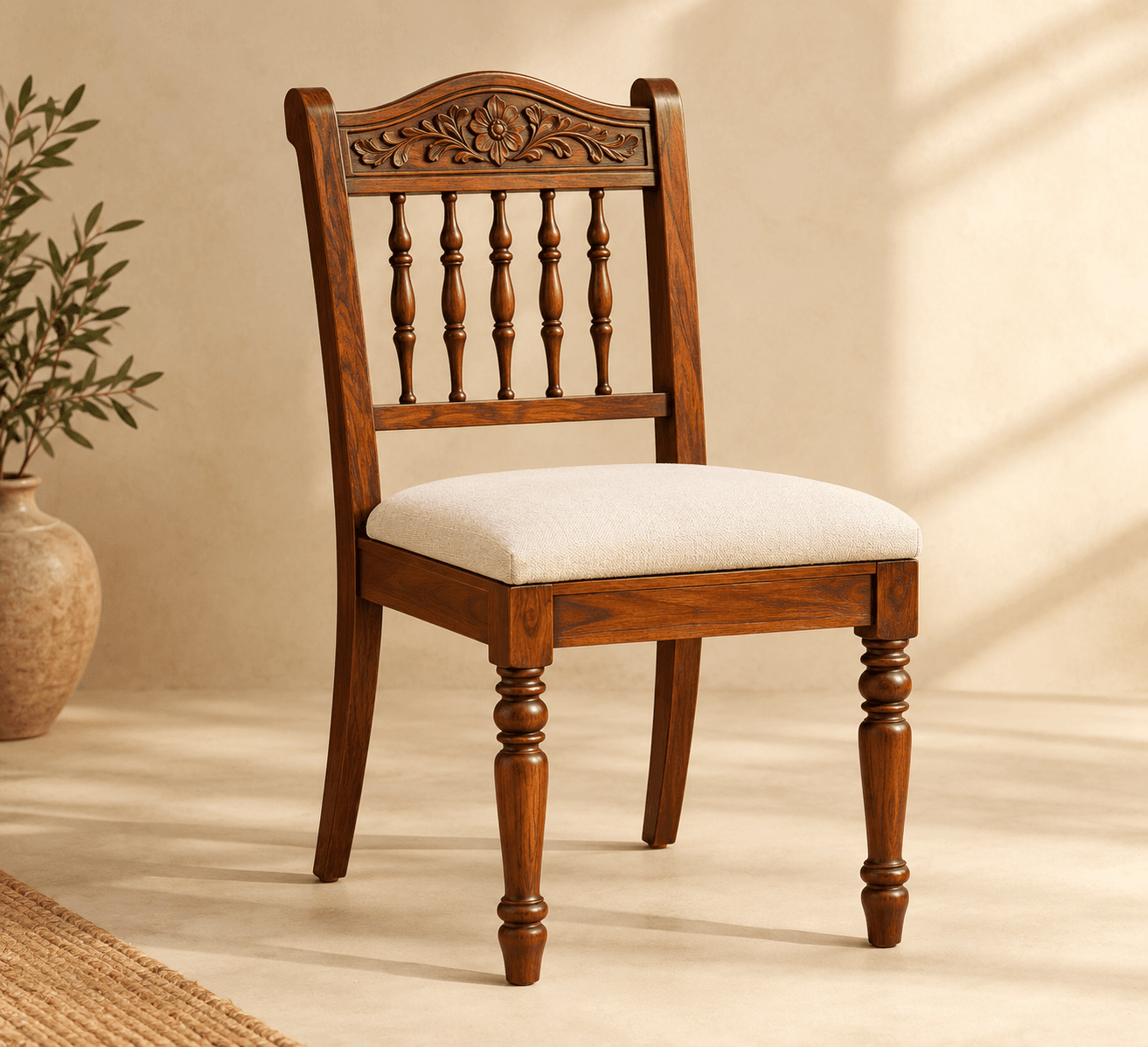 Handcrafted Wooden Dining Chair with Carved Backrest – Custom Restaurant & Hospitality Furniture