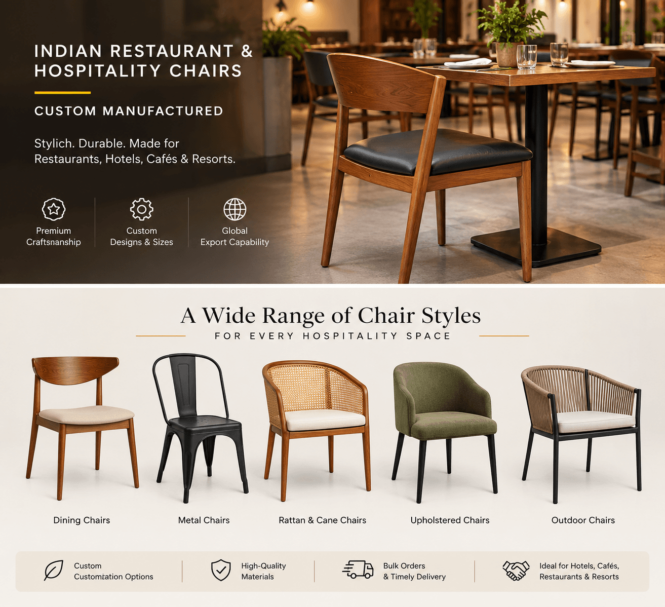 Handcrafted Wooden Dining Chair with Carved Backrest – Custom Restaurant & Hospitality Furniture alternate view